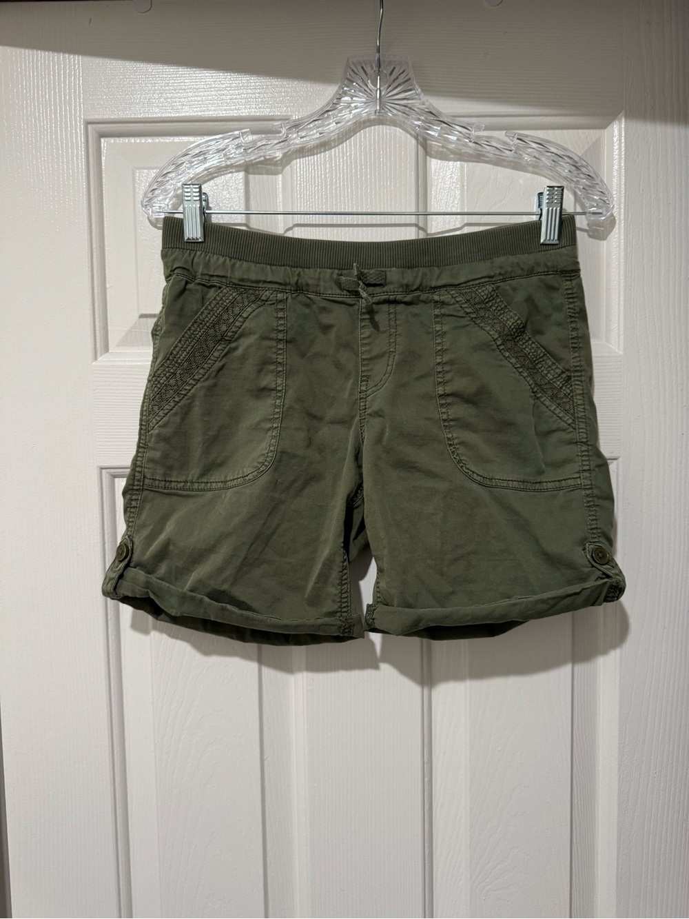 Olive Green Kids Casual Drawstring Shorts